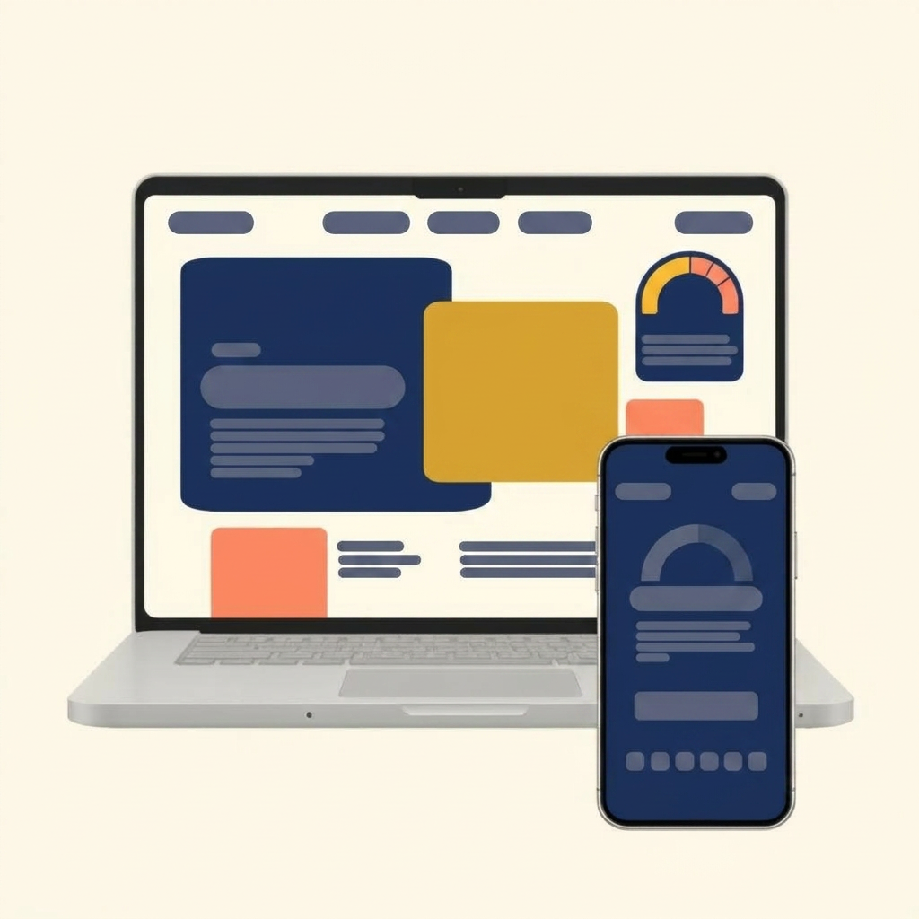 b2Target web geliştirme hizmeti — responsive kurumsal site ve performans paneli mockup'ı